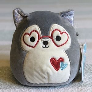 Squishmallow 5” Ryan Husky Dog Gray NWT KellyToy Hearts Glasses 